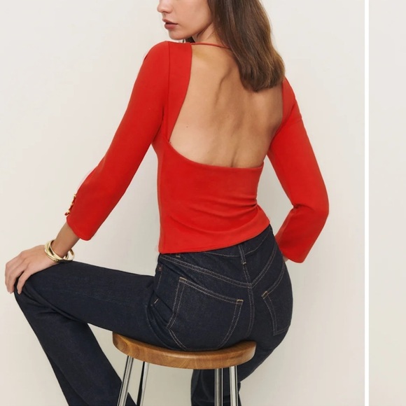 Reformation -Red Knit Top Size S-NWT- Jalen style-Retails $118.00 - Picture 3 of 14